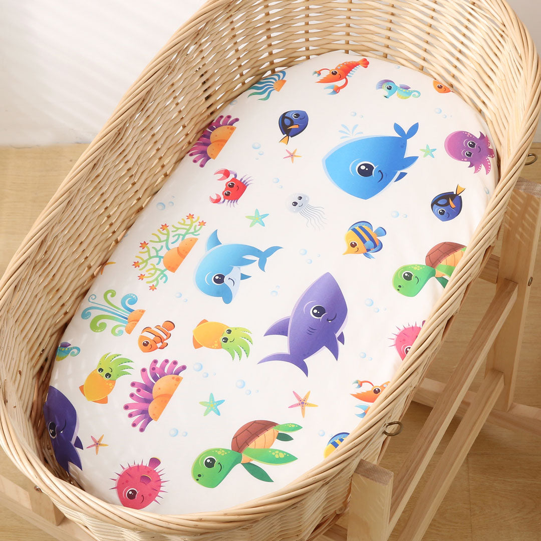 Aqua Fishes Fitted Bassinet Sheet front size - 80x50 cm front 1