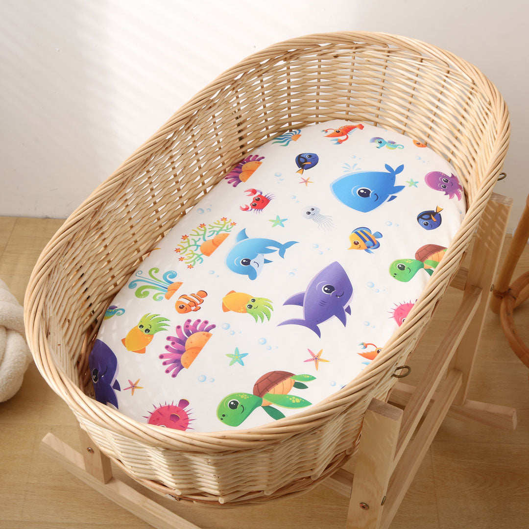 Aqua Fishes Fitted Bassinet Sheet front size - 80x50 cm front