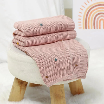 Ellis Knitted Baby Blanket. Rose Color. Size 90x70 cm