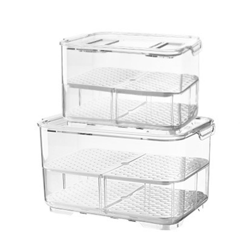 Fridge Storage Containers with adjustable insert trays & Drainage plug - 2 Pack