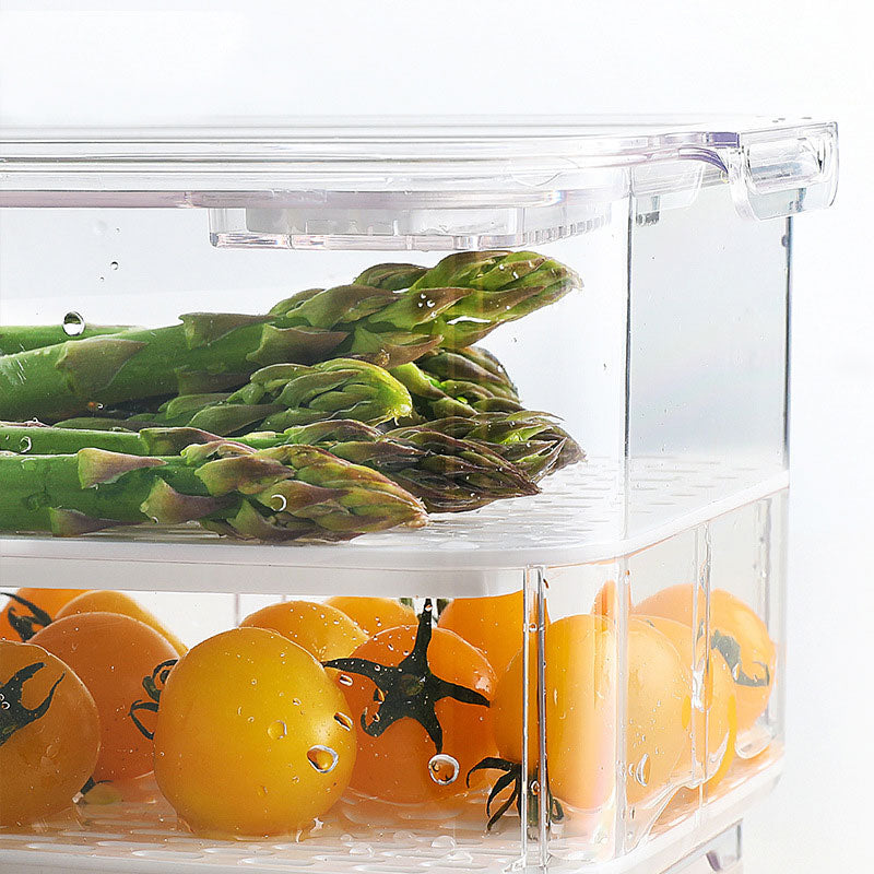 Fridge Storage Containers with adjustable insert trays & Drainage plug - 2 Pack inside view