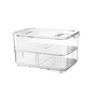 Fridge Storage Containers with adjustable insert trays & Drainage plug - 2 Pack side view