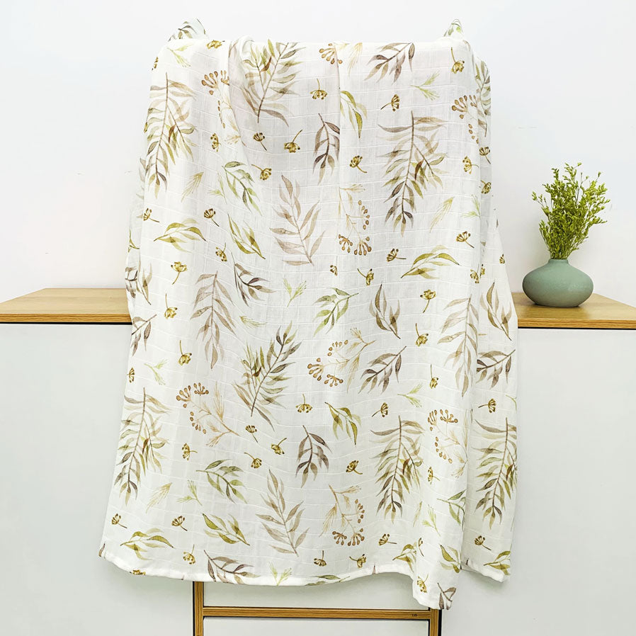 Kirrily Leaves Baby Swaddle Wrap. Size 120 x 120 cm