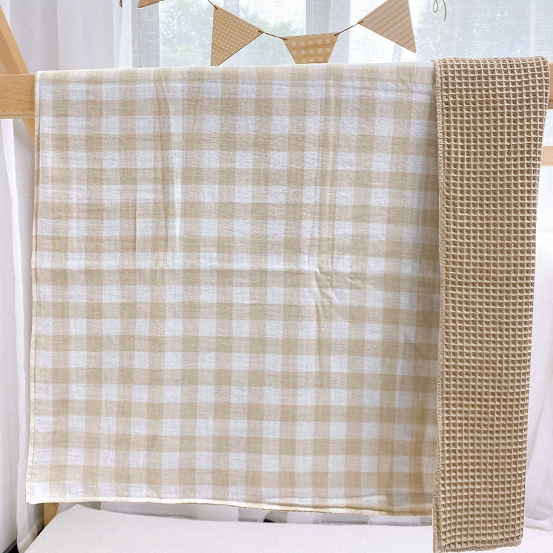 Latte Gingham Baby Blanket. Size 100 x 70 cm