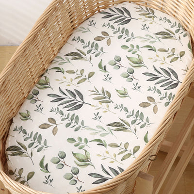 Leaves Fitted Bassinet Sheet front size - 80x50 cm