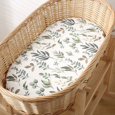 Leaves Fitted Bassinet Sheet front size - 80x50 cm in Bassinet Top View