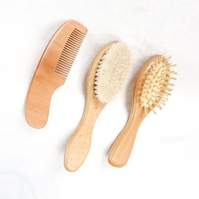 Percy Wooden Baby Hair Brush, Massage Brush & Comb Set Front