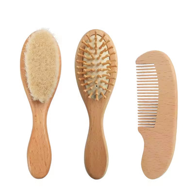 Percy Wooden Baby Hair Brush, Massage Brush & Comb Set