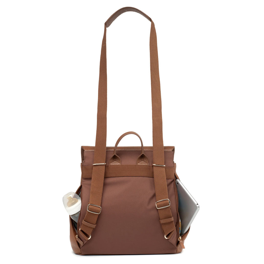 Storksak St James Leather Tan Nappy Bag Backpack Backside