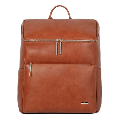 Victoria tan vegan leather nappy bag backpack