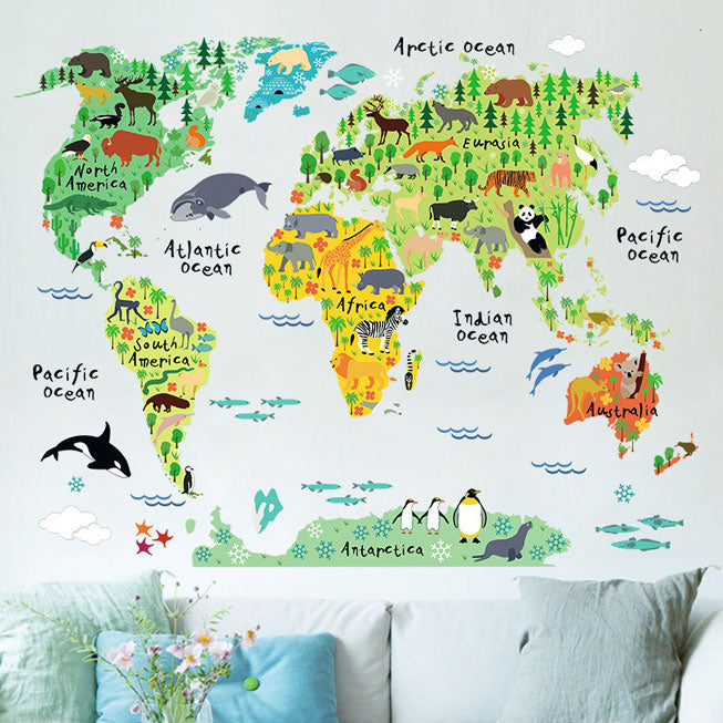 Animals World Map Wall Sticker For Baby Nursery, Kid's & Study Room