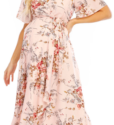 Chloe Maternity Wrap Dress Pink