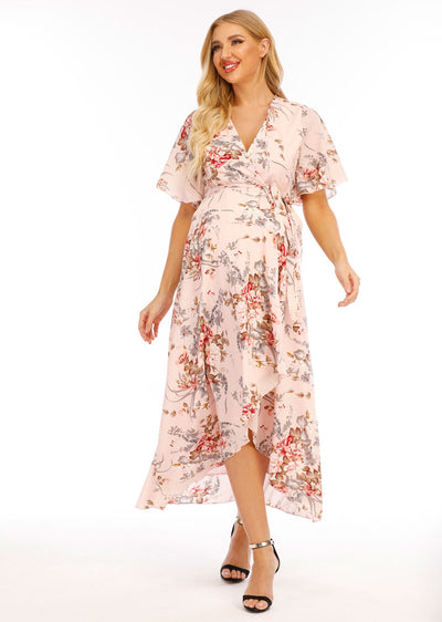 Chloe Maternity Wrap Dress Pink front