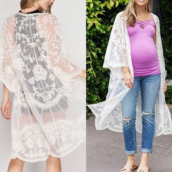 Holly White Lace Maternity Kimono