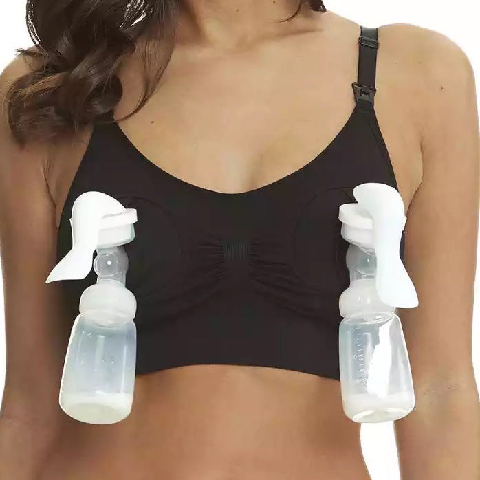 Nora Black Maternity, Nursing & pumping Bra Front with Bottles