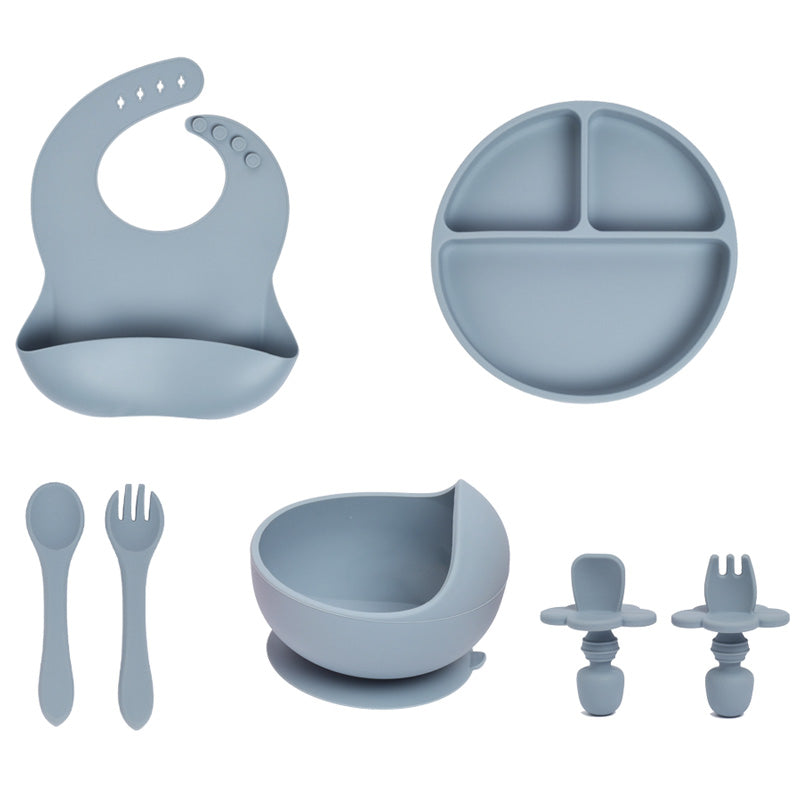 Stone Blue Silicone Baby Feeding Set